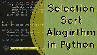 Selection Sort Algorithm in Python Sorting Algorithms programminginpython com