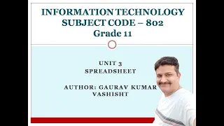 Grade XI Information Technology 802 Code Unit 3 Spreadsheets Part 4