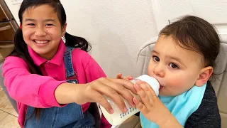 Jannie is a Good Sister \u0026 Nanny for Baby Gabe | Funny Stories about Friendship and Playing Together