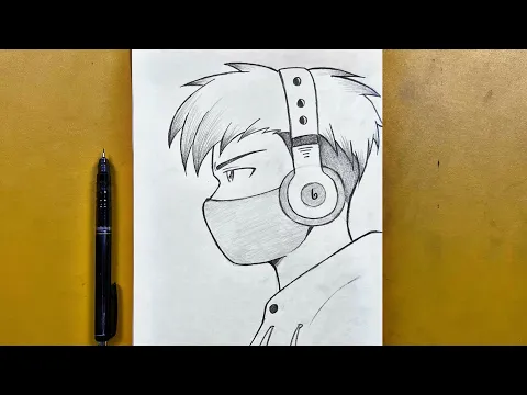 Download MP3 Easy anime sketch | how to draw a cool boy wearing headphones step-by-step