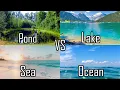 What is the difference between ponds lakes rivers seas and oceans