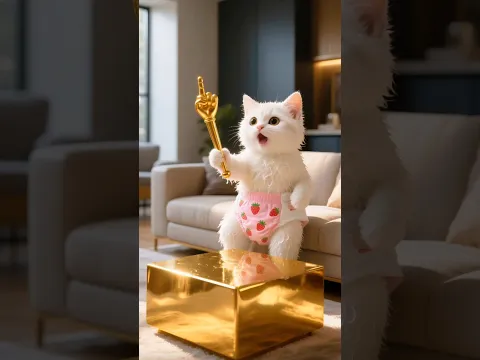 القطة مياو لقيت العصايه الذهبيه 😨😱