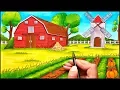 How to Draw A Farm Scenery in one point perspective for Beginners