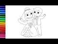 How to draw and color Bride and Groom for kids Drawing Bride and Groom step by step easy