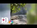 shows strong waves after rocks collapsed at Mead s Quarry Lake