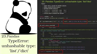23 Pandas TypeError unhashable type list dict