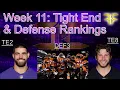 Tight End and Defense Rankings - NFL Fantasy Football Week 11 15 TEs and Defenses broken into tiers