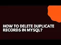 Delete duplicate records using inner join in MySQL MySQL