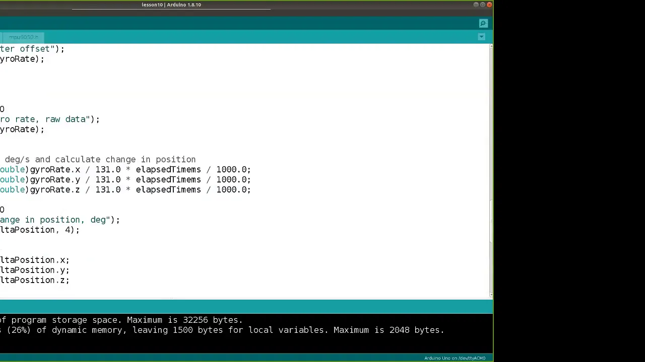 MPU 6050, Lesson 10, Gyroscope Orientation