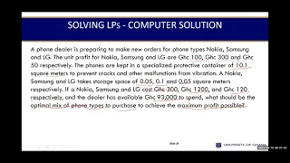 UGBS 301 LP MODELLING USING EXCEL SOLVER