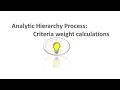 Analytic Hierarchy Process Multi-attribute Decision Making Methods Criteria Weight calculation