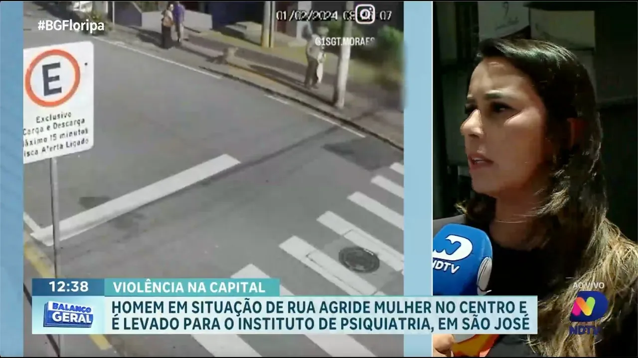 Morador de rua agride mulher no centro e é levado para o Instituto de Psiquiatria, em São José