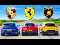 New Porsche Cayenne EV v Ferrari Purosangue v Lambo Urus DRAG RACE