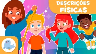 DESCRIÇÕES FÍSICAS em português para crianças 🪞👧🏻 Vocabulário: alto, baixo, cores de cabelo e olhos