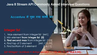 Java 8 Stream API Commonly Asked Interview Questions on Integer class min max secondmax top3 bottom3