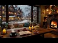 Calm Winter Jazz Night ❄️ Warm Café Ambience \u0026 Fireplace Sounds for Work and Study