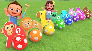 Learn Colors with Soccer Ball ⚽ | Animal Cutouts Golf Fun Learning | Preschool Kids Educational