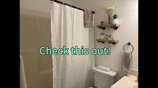 A modern farmhouse vibe with this shower curtain