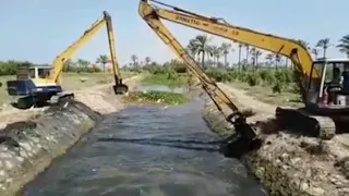 حفارات كوماتسو 120 زراع طويل تطهير الترع والمصارف الكبيرة بكفر الشيخ 