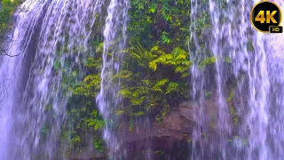 Real video 4K in the most beautiful under kulen waterfall, Relaxing piano music for sleep,Meditation