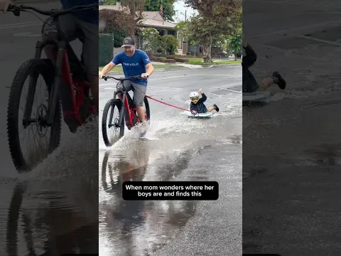 Getting towed in for some epic puddle surfing 🏄🏻‍♂️💦
