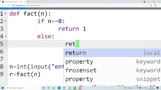 python program to find factorial of number using recursive function
