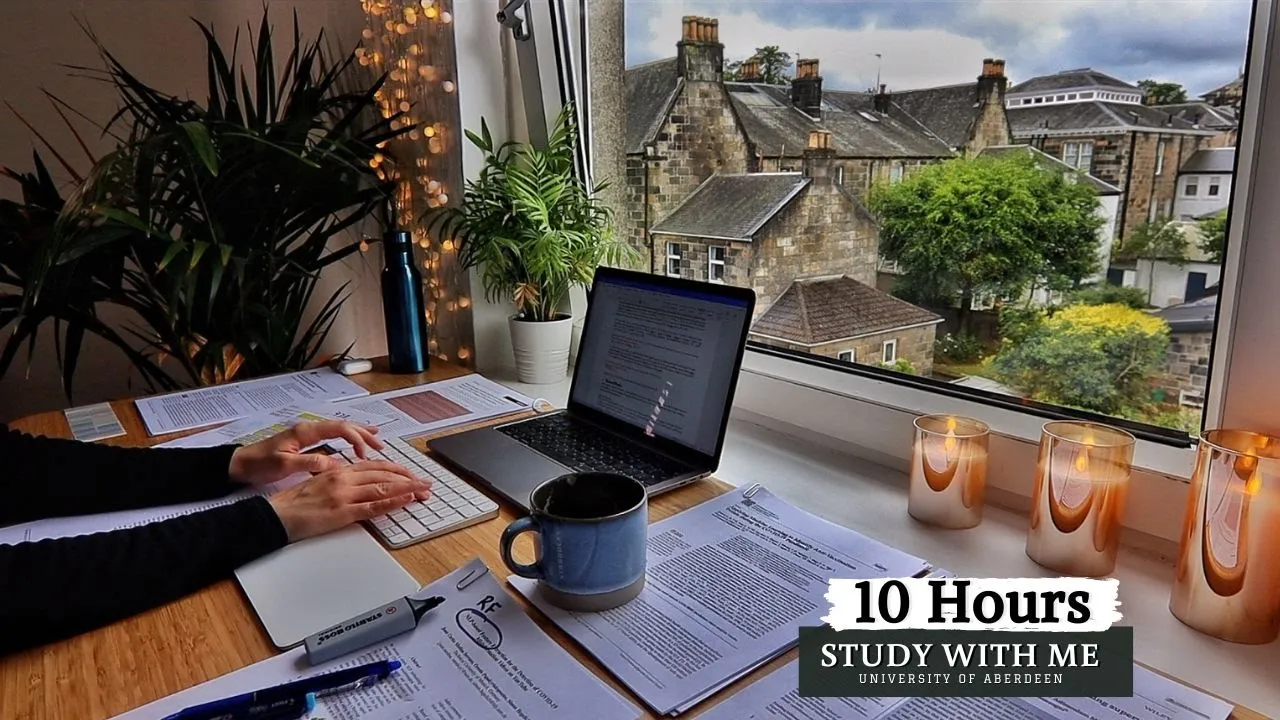 10 HOUR STUDY WITH ME on A RAINY DAY | Background noise, 10-min Break, No music, Study with Merve