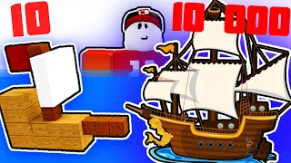 Постройки из 10 и 10 000 Блоков в Build A Boat Roblox 