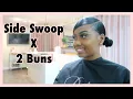 Side Part Swoop With 2 Low Buns Hairstyles Using Braiding Hair