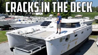 ⛵️ Fixing the cracks on our Hurricane-damaged DIY catamaran. Ep 644