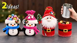 Don't Throw Away Tin Cans! 🥫 2 Adorable Christmas Gifts with a Surprise! 🐧🎅