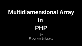 Multidimensional Array In PHP