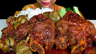 EATING SPICY FOOD||SPICY THAI EGGPLANTS AND PORK LEG CURRY &  RICE