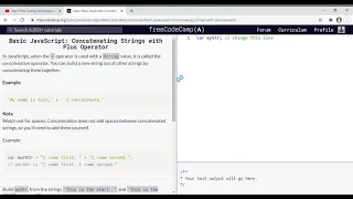 27 - Learn Basic JavaScript Concatenating Strings with Plus Operator
