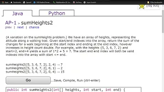 sumHeights2 AP-1 CodingBat Question