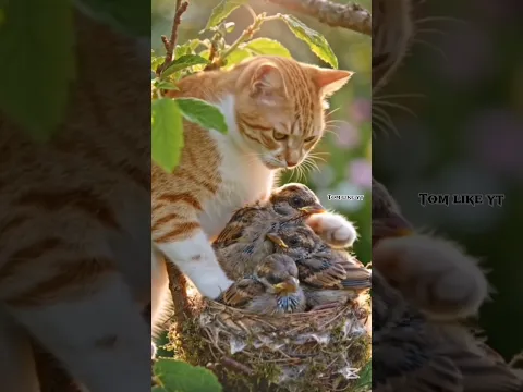 This Cat Protected Tiny Baby Birds Like Her Own #Shorts