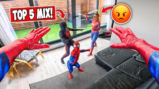TOP 5 MIX || SPIDER-MAN Bros & LITTLE-SPIDEY ESCAPING CRAZY SPIDER-MOM! (Funny POV Season #2)
