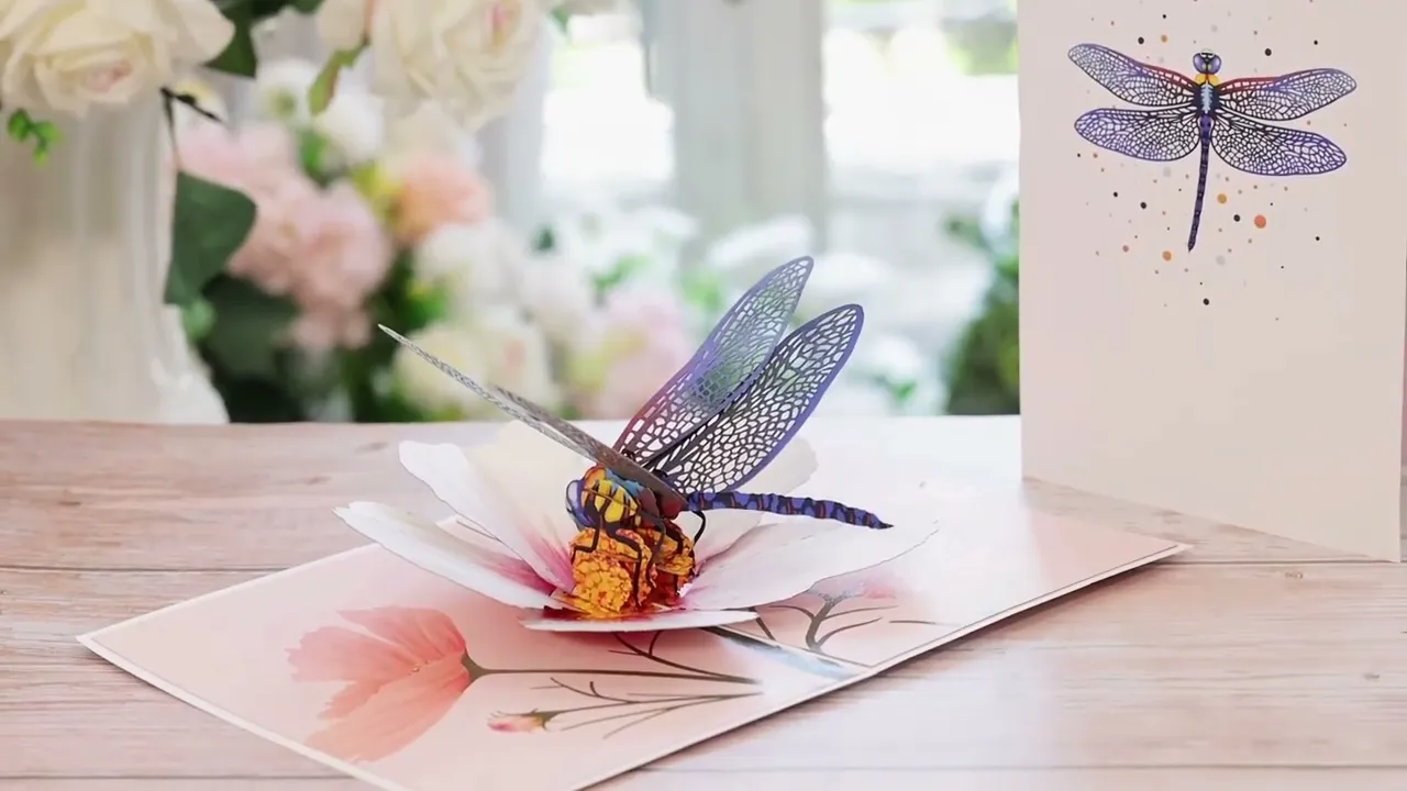 Dragonfly & Cosmos Flower Pop up Card