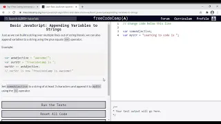 30 - Learn Basic JavaScript Appending Variables to Strings