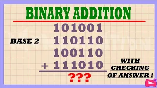 Base 2 BINARY ADDITION with Checking Answer Easiest Method Cheatsheet and Practice Test