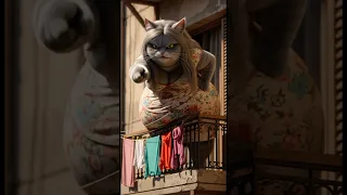 القطه مياو أم جنزيرة كبت مياه وسخه على غسيل جارتها 