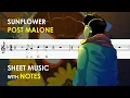 Sunflower - Post Malone Sheet Music with Notes for Recorder Flute Violin Tutorial Spider-Man