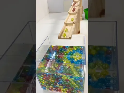 Marble Run ASMR ☆ Wooden Rail & Homemade Stepped Ramp,A tank filled with water #shorts #marble #asmr