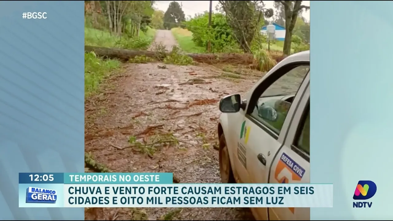 Temporais no Oeste: ventos fortes e chuva causam estragos em seis cidades