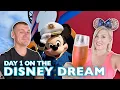 The BEST First Day Aboard The Disney Dream Sail-away Party Inside Room Tour Royal Palace
