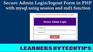 Secure Admin Login and logout form in PHP MYSQL using session validation with php md5 function