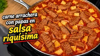 Así hago CARNE CON PAPAS en salsa de jitomate. RECETA DE LA FONDITA! 