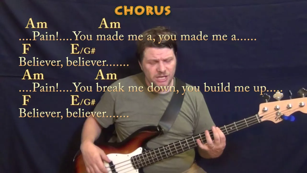 Believer (Imagine Dragons) Bass Guitar Cover Lesson in Am with Chords/Lyrics