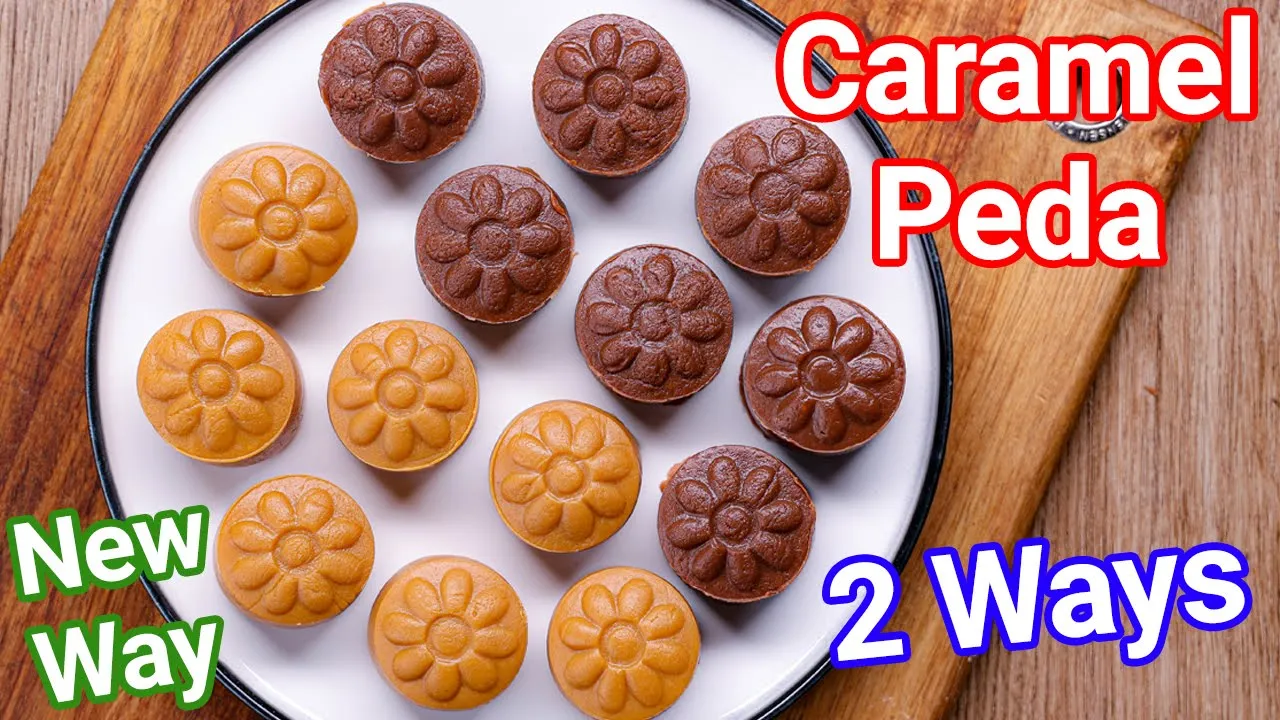 Caramel Peda Recipe - 2 Ways Milk & Chocolate Caramel Peda   New Instant Peda with Caramel Twist