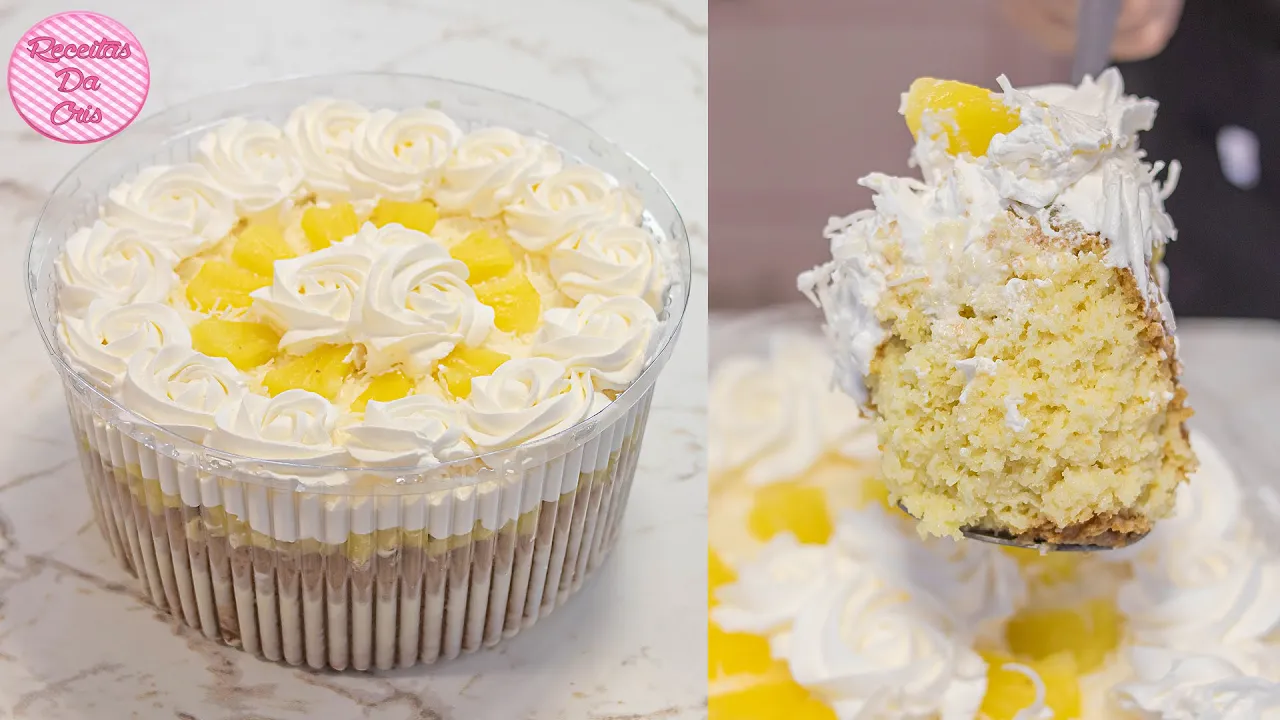 A SENSAÇÃO DAS NOVAS RECEITAS DE BOLO! BOLO ALAGADO GELADO DE ABACAXI COM COCO E CHANTILLY